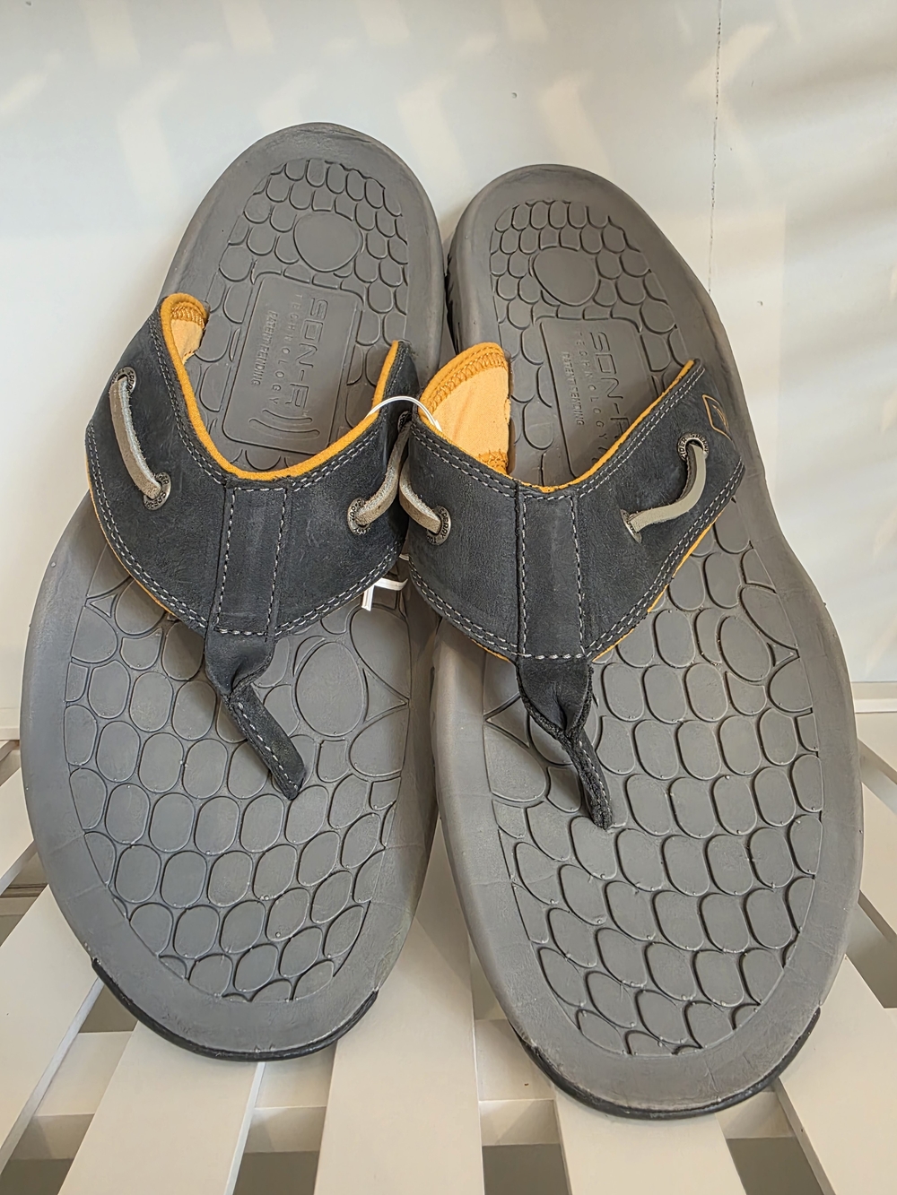 Men's Sperry Casual Gray Blue and Yellow Flip Flop Sandals 13M Son-R